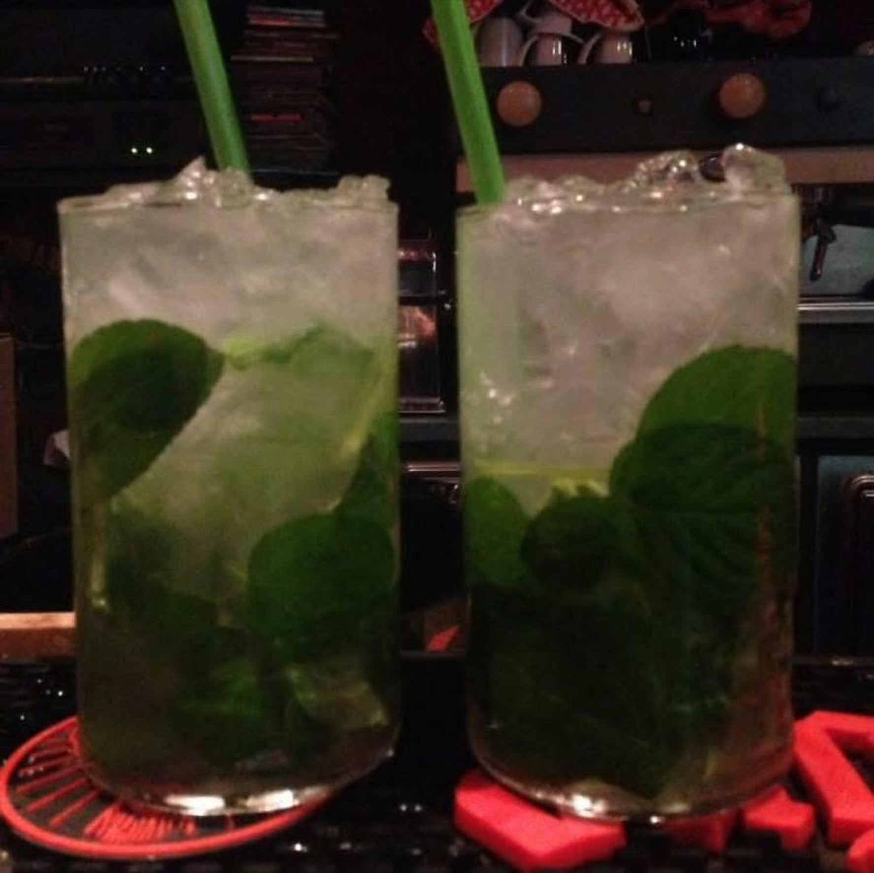 Two mojitos on the bar counter